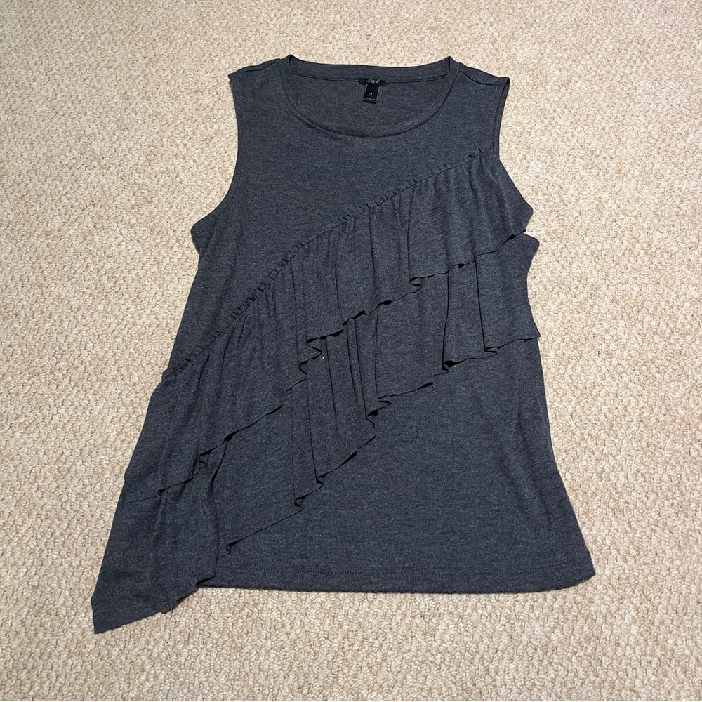 J.Crew Women’s Size X-Small Grey Tiered Ruffle Asymmetrical Sleeveless Tank Top
